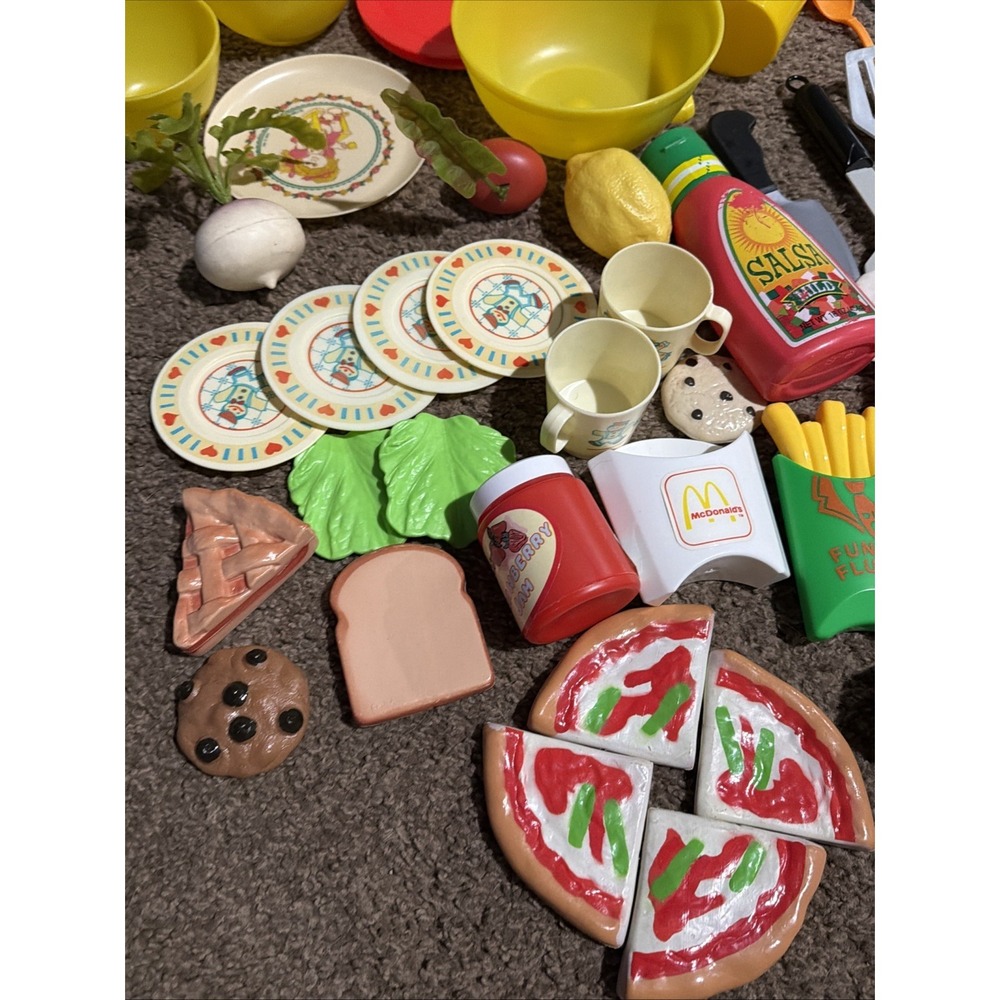 Huge Vintage Play Food Lot Play Kitchen Accessories Bowls Plates Food Mixed Lot - Picture 10 of 15